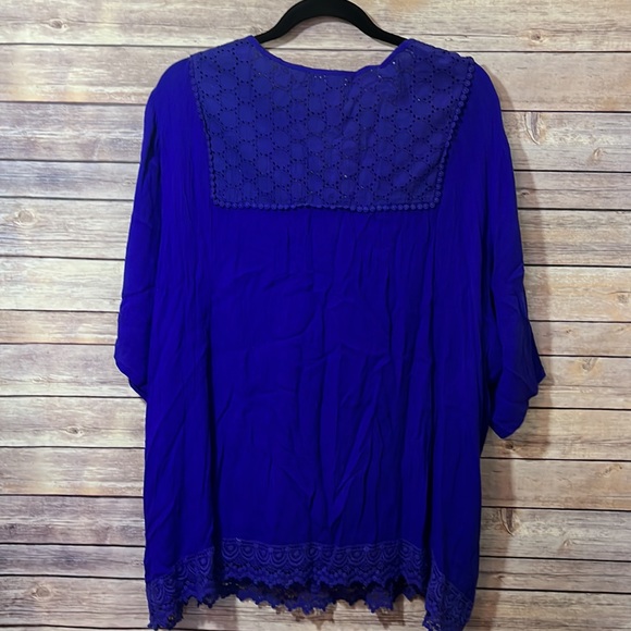 ⭐️ Greater Good Purple Blue Embroidered Top Size 3X Eyelet Boho Style A2 - Picture 7 of 8